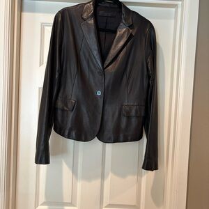 Donna Karan Black Leather Blazer Jacket